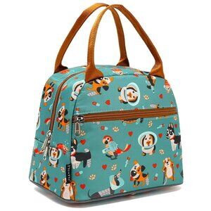 FlowFly Insulated Lunch Cooler Bag - Tote Bag Organizer Dog Theme Novelty